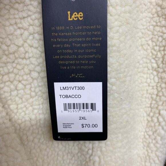 XXL Lee Men's Zip-Up Sherpa Lined Duck Canvas Workwear Vest Tobacco - Picture 8 of 9